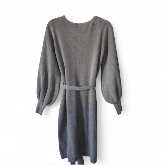 Sam Edelman Gray Knit Dress Long Sleeve V-Neck Tie Waist Size Small - Picture 2 of 5